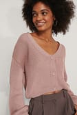 Dusty Pink Volume Sleeve Buttoned Cardigan