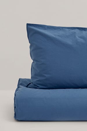 Blue Funda de almohada de algodón lavado orgánica