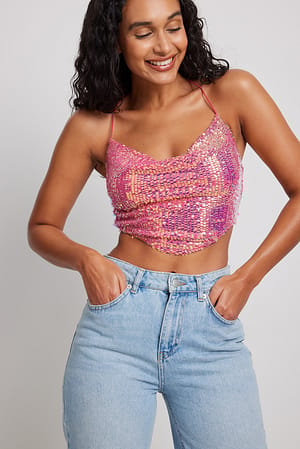 Pink Waterfall Sequin Cropped Singlet