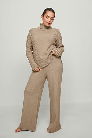 Beige Wide Knitted Pants