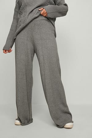 Grey Melange Szerokie spodnie z dzianiny
