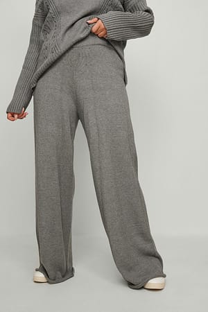 Grey Melange Wide Knitted Pants