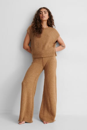 Beige Wide Knitted Trousers