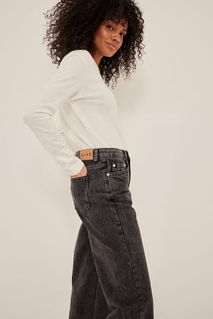 Vintage Grey Jeans Cintura Média com Perna Larga orgânicos