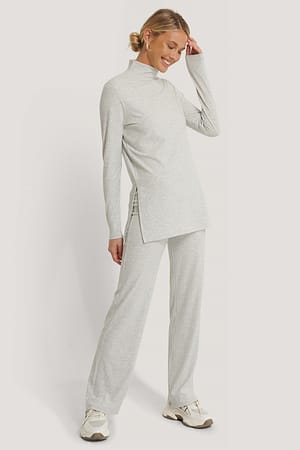 Grey Melange Luźne Karbowane Spodnie