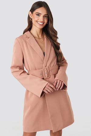 Dusty Pink Wide Sleeve Belted Blazer Dress