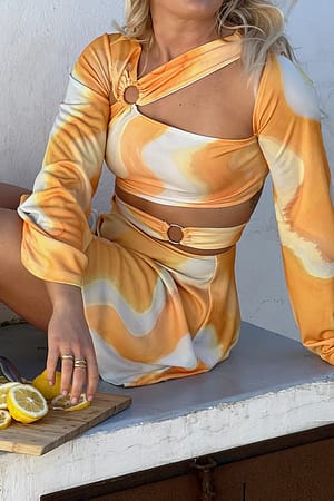 Yellow Print Leveähihainen mekko