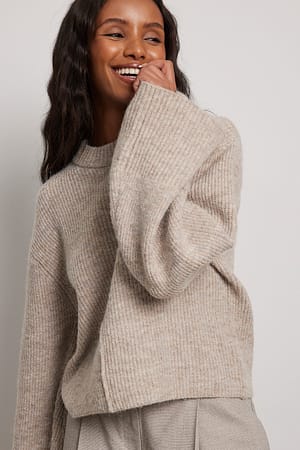 Pale Khaki Wide Sleeve Knitted Sweater