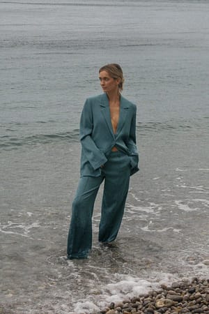 Blue Grey Wide Suit Trousers