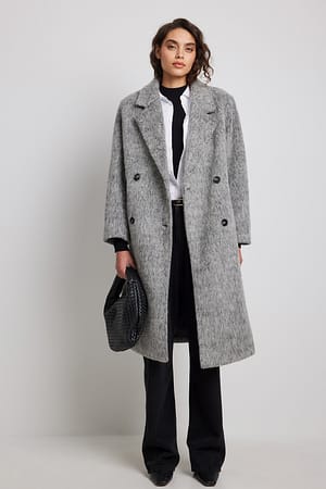 Light Grey Manteau à double boutonnage en laine mélangée