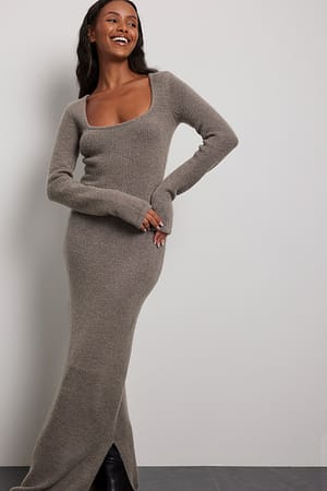 Grey Vestido maxi de malha de mistura de lã