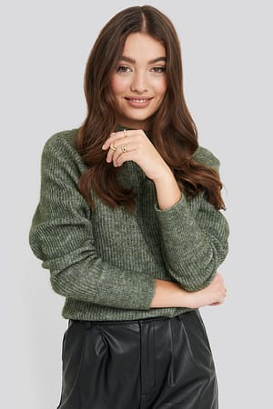 Dark Green Wool Blend Raglan Sleeve Sweater