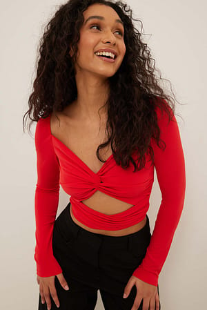 Red Wrap Detail Knot Top
