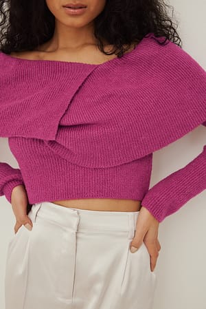 Pink Strikket slå-om sweater med detalje