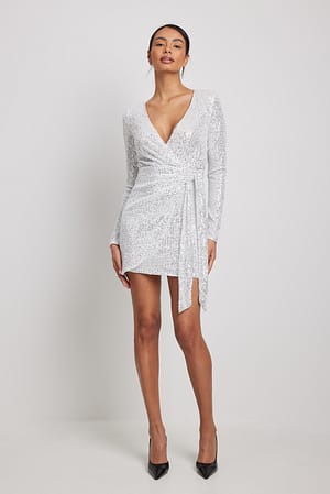 Silver Wrap Sequin Mini Dress