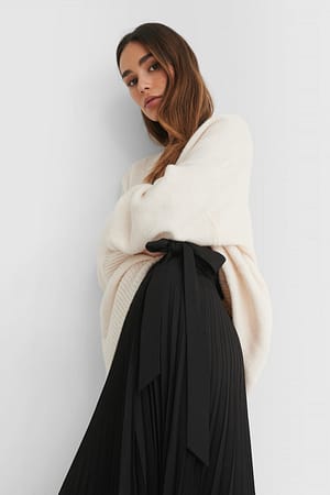 Black Wrap Pleated Midi Skirt