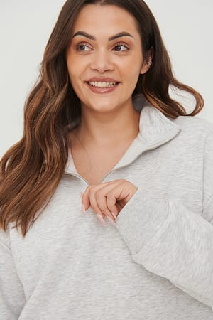 Light Grey Melange Zip Detail Sweatshirt