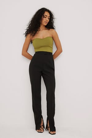 Black Recycled Side Slit Zip Pants