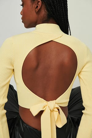 Dusty Yellow Open Back Ribbed Knitted Sweater