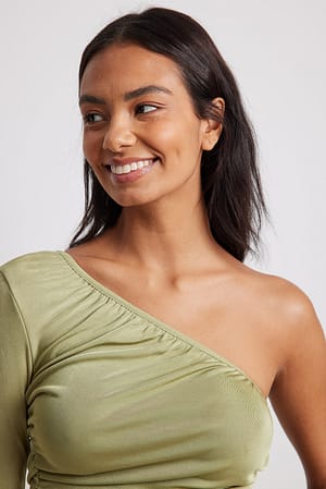 Green One Shoulder Rouched Top