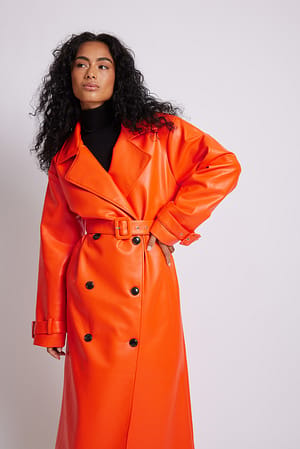 Orange Oversized PU trenchcoat