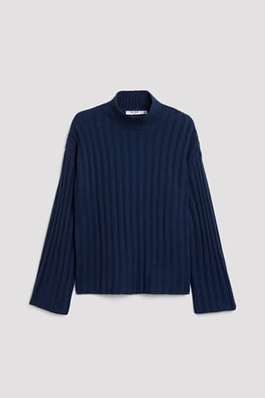 Navy Oversized Rib Knitted Turtle Neck Sweater