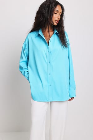 Blue Oversized skjorta i taft