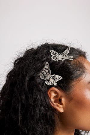 Silver Pakke med 2 hårspænder med sommerfugle
