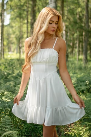 White Recycled Frill Detail Mini Dress
