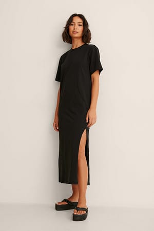 Black Økologisk t-shirt kjole med slids foran