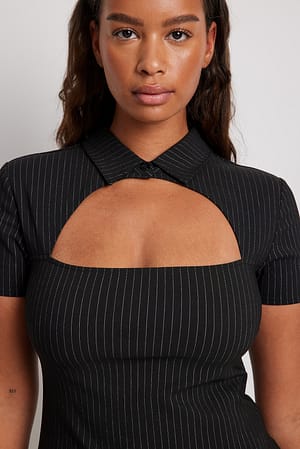 Black/White Pinstriped Cut Out Mini Dress