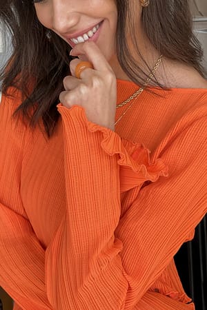 Orange Pleated Detail Cropped Blouse