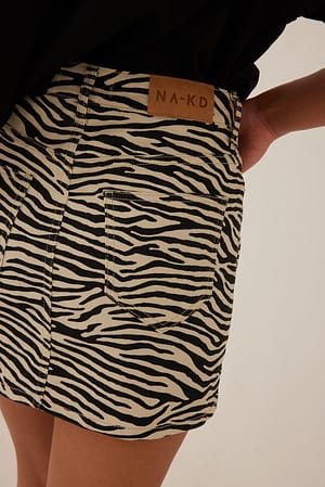 Black Zebra Printed Denim Skirt
