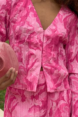 Flower Pink Pattern Bluse med struktur