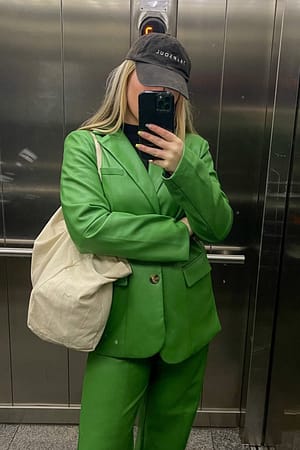 Green PU Blazer With Panels