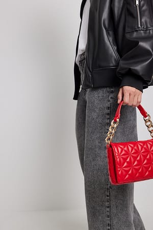 Red Quilted Chunky Chain Shoulder Bag