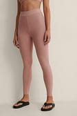 Dusty Dark Pink Recycled Ribbed High Waist Tights