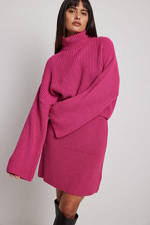Pink Ribbet strikket sweater med rullekrave