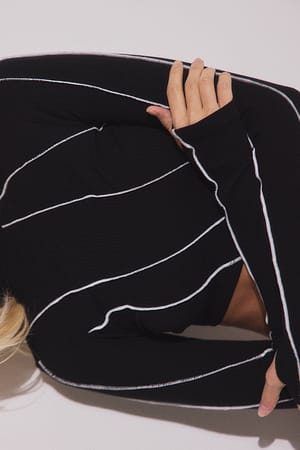 Black Ribbed Jersey Seam Detail Sweater