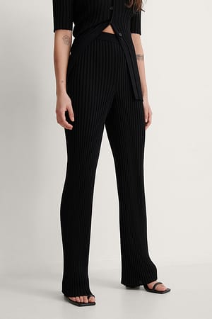 Black Ribbed Knitted Pants
