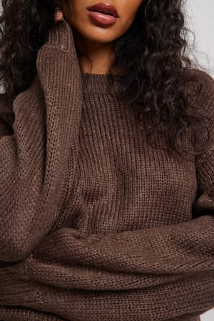 Brown Round Neck Knitted Sweater
