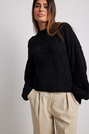 Black Strikket sweater i overstørrelse med rund hals