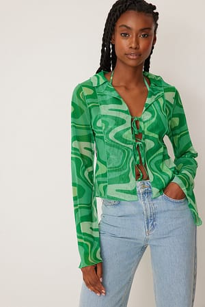 Green Print Bluzka z falbankami