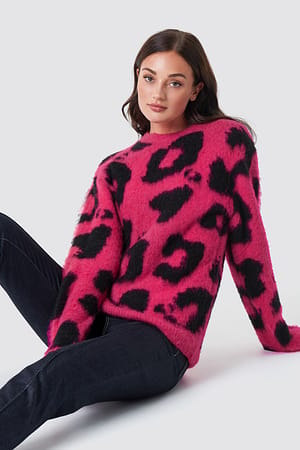 Hot Pink Sweter W Cętki
