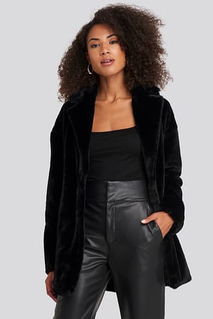 Black Tyra Faux Fur Jacket