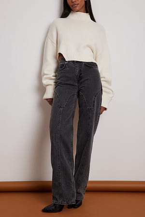 Vintage Grey Jean à coutures apparentes