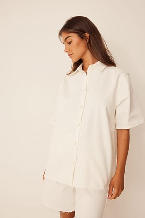 White Short Sleeve Denim Shirt