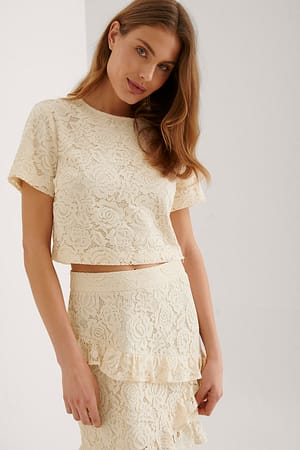 Cream Short Sleeve Lace Top