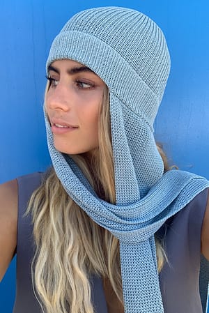 Light Blue Gorro com cachecol integrado tricotados