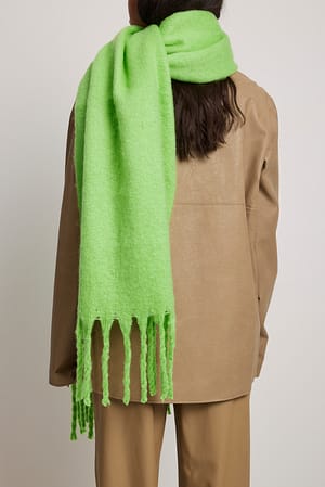Lime Soft Braided Recycled Tassel Scarf